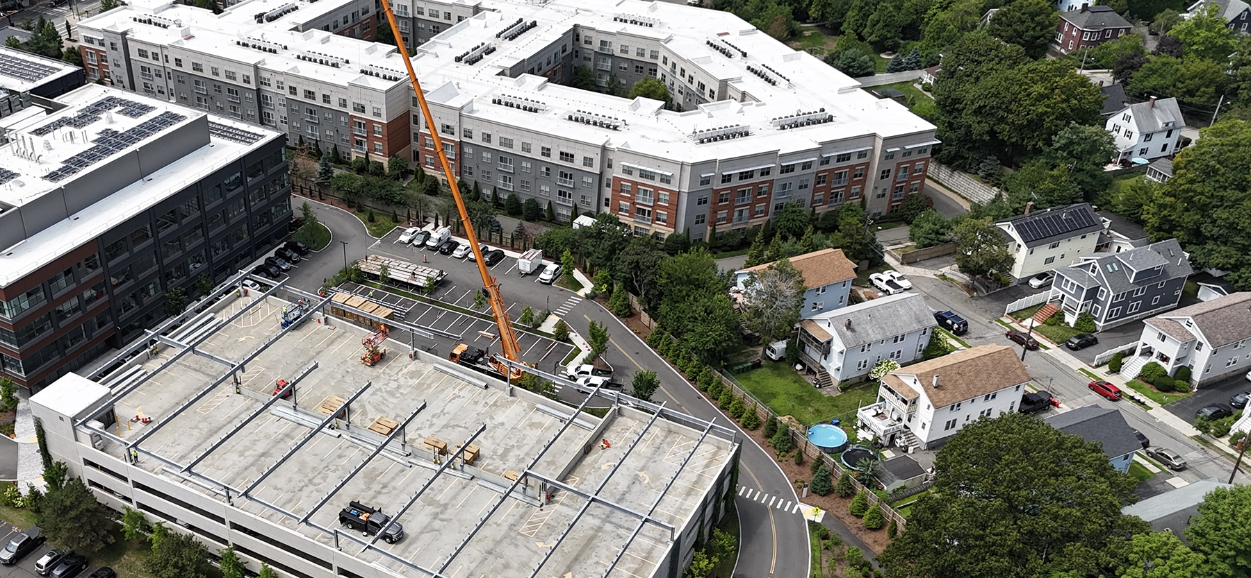 solar canopy construction on top of parking garage